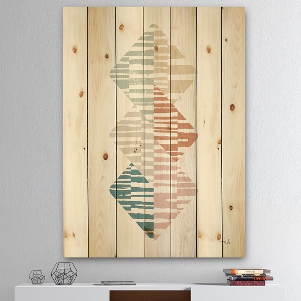 Designart 'Watercolor Geometric Triangle II' Transitional Print on Natural Pine Wood - Grey/Blue