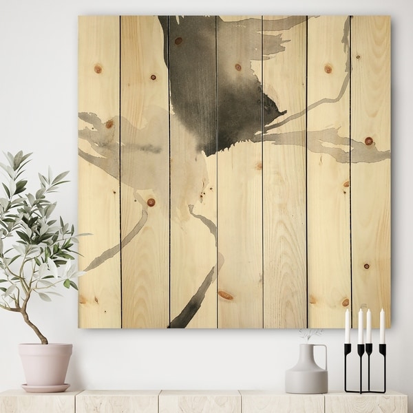 Designart 'minimal geometric Gesture I' Transitional Print on Natural Pine Wood - Grey