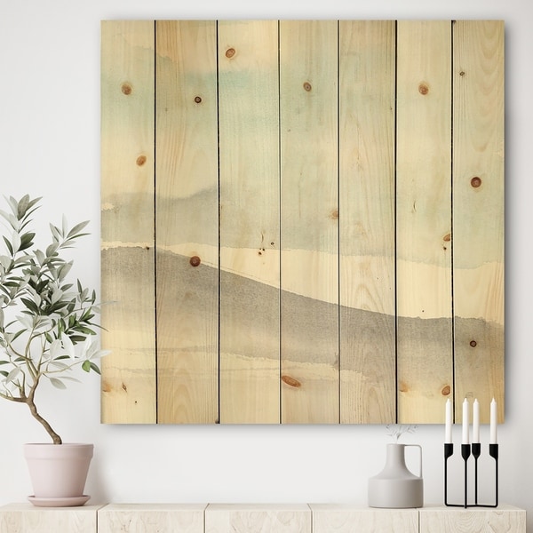 Designart 'minimal geometric Zen I' Transitional Print on Natural Pine Wood - Black/Blue