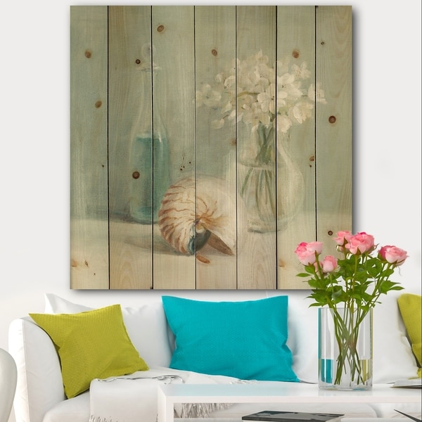 Designart 'Pastel Bath IV' Farmhouse Print on Natural Pine Wood - Blue