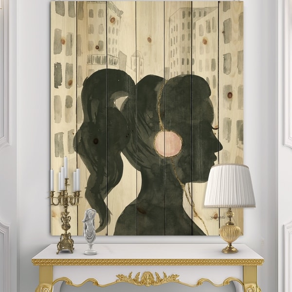 Designart 'Glam Pink Ladies III' Fashion Print on Natural Pine Wood - Black