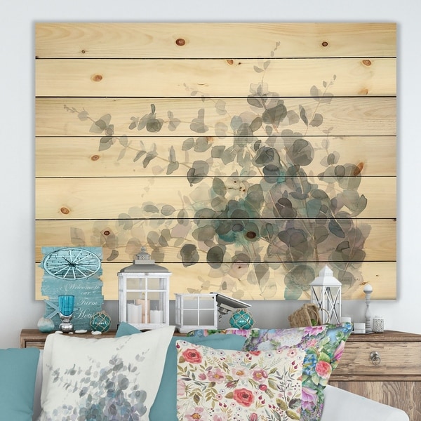 Designart 'Grey Watercolor Flower II' Traditional Print on Natural Pine Wood - Grey