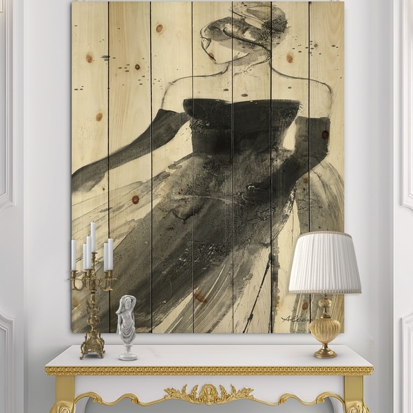 Designart 'Glam Dancing II' Fashion Figures Print on Natural Pine Wood - Black