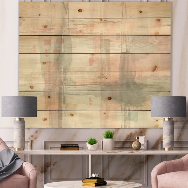 Designart 'Intersect II Grey' Pink Modern Print on Natural Pine Wood - Grey