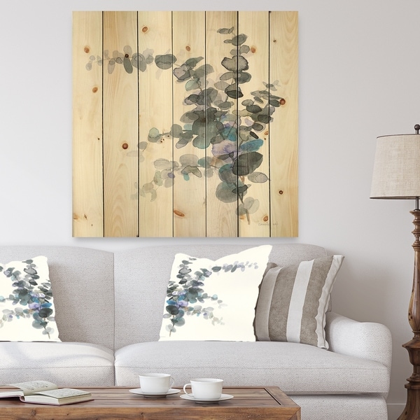 Designart 'Grey Watercolor Flower III' Traditional Print on Natural Pine Wood - Grey