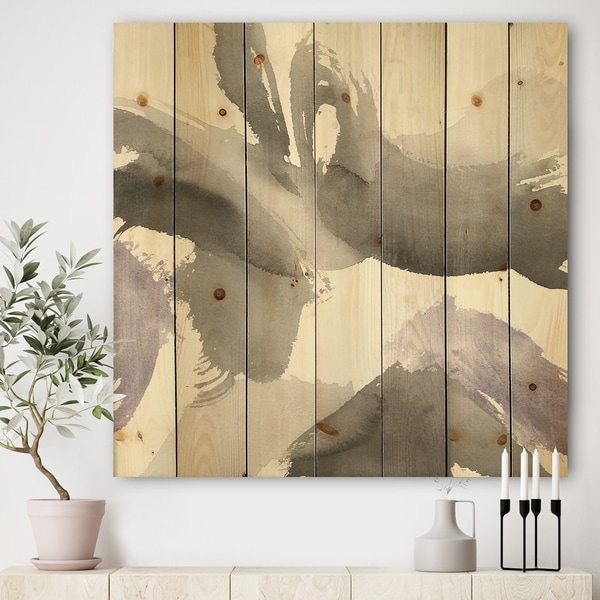 Designart 'minimal geometric Gesture IV' Transitional Print on Natural Pine Wood - Grey