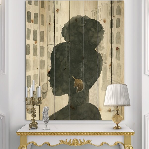 Designart 'Glam Pink Ladies II' Fashion Print on Natural Pine Wood - Black