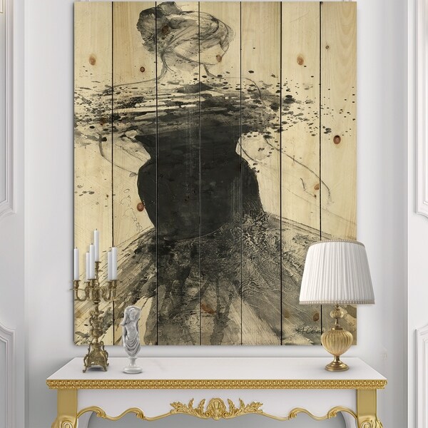 Designart 'Glam Dancing I' Fashion Figures Print on Natural Pine Wood - Black