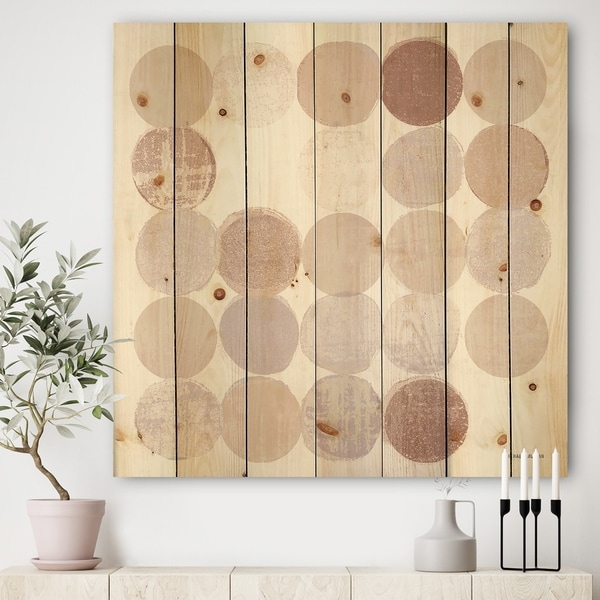 Designart 'Shade of Pink Geometric Dots I' Abstract Print on Natural Pine Wood - Multi-color