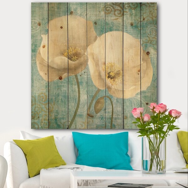 Designart 'bouquet Poppies on Paisley II' Cottage Print on Natural Pine Wood - Multi-color