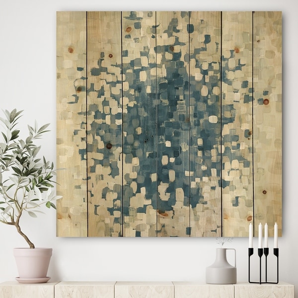 Designart 'Geometric Blue Spots' Modern & Contemporary Print on Natural Pine Wood
