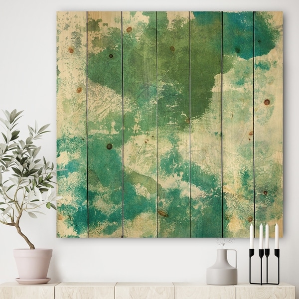 Designart 'Watercolor Rock II' Modern & Contemporary Print on Natural Pine Wood - Green
