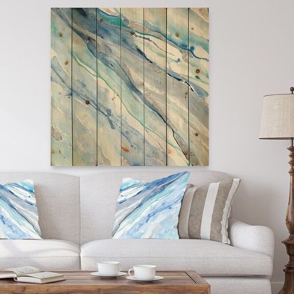 Designart 'Blue Silver Spring II' Modern Lake House Print on Natural Pine Wood - Blue