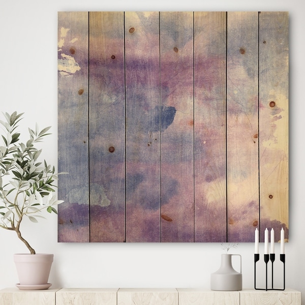 Designart 'Watercolor Purple Haze II' Modern & Contemporary Print on Natural Pine Wood