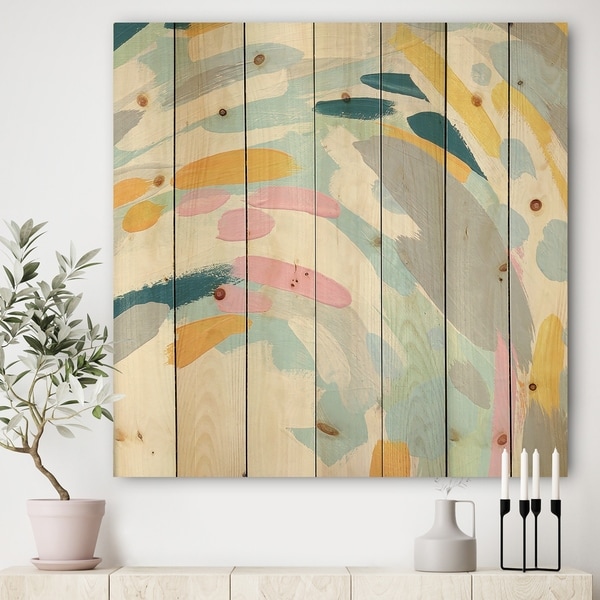 Designart 'Geometric Vortex II' Modern & Contemporary Print on Natural Pine Wood - Multi-color