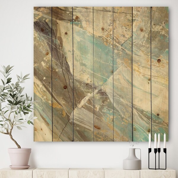 Designart 'Blue Geometric Water' Modern & Contemporary Print on Natural Pine Wood - Blue