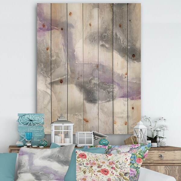 Designart 'Watercolor Minimal Purple Tones II' Modern Farmhouse Print on Natural Pine Wood