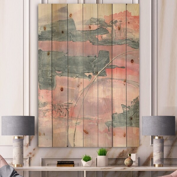 Designart 'Durty Shabby Pink Blush II' Shabby Chic Print on Natural Pine Wood - Grey