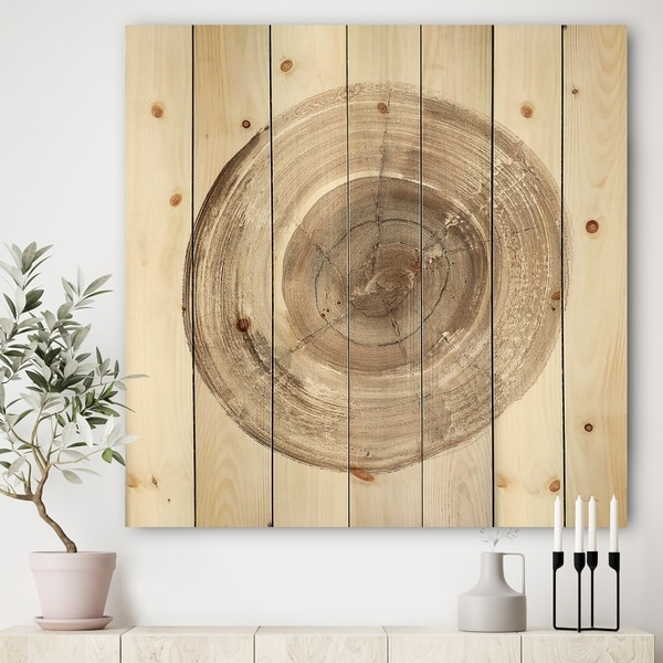 Designart 'Circle natural elements II' Farmhouse Print on Natural Pine Wood - Multi-color