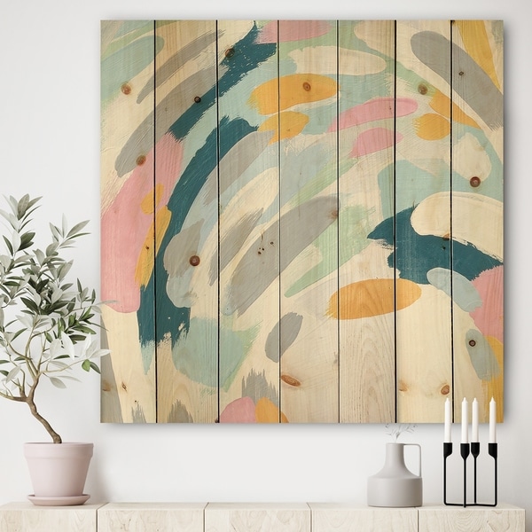Designart 'Geometric Vortex II' Modern & Contemporary Print on Natural Pine Wood - Multi-color