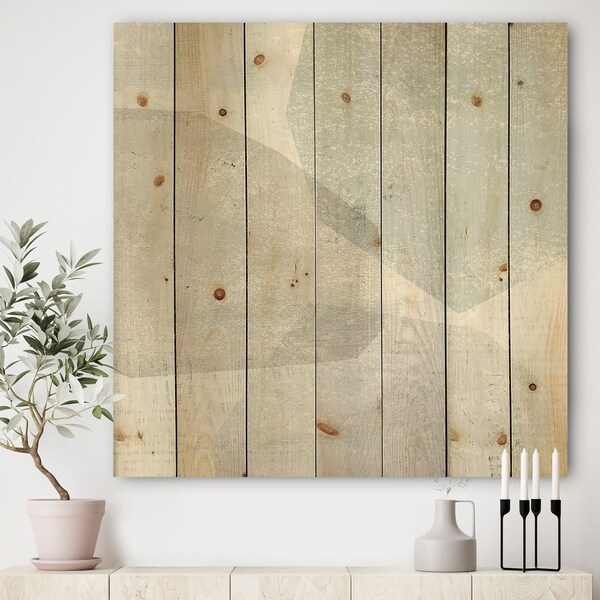 Designart 'Grey and White Collage I' Modern & Contemporary Print on Natural Pine Wood - Blue