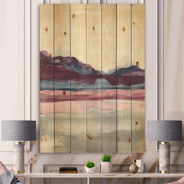 Designart 'Shabby Watercolor on Purple I' Shabby Chic Print on Natural Pine Wood