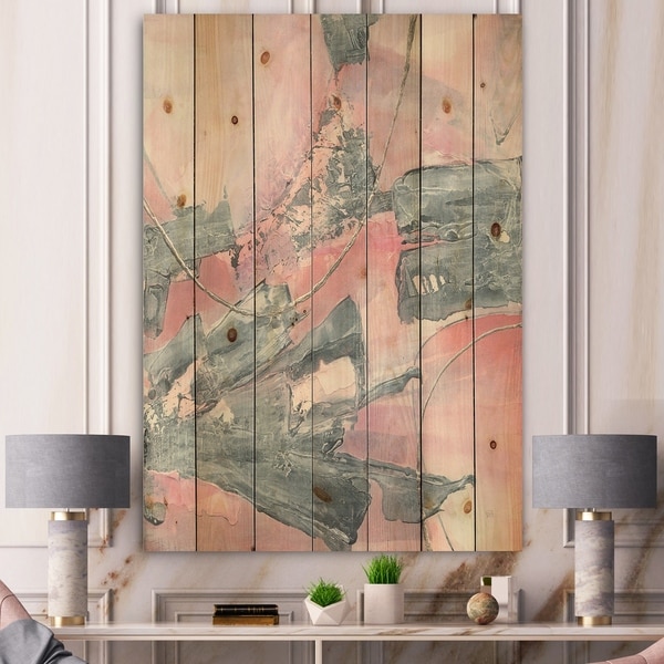 Designart 'Durty Shabby Pink Blush III' Shabby Chic Print on Natural Pine Wood - Grey