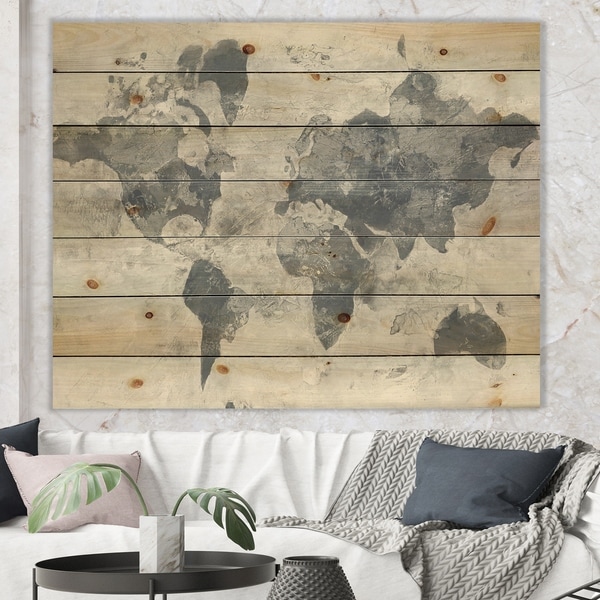 Designart 'Golden Grey World Neutral' Traditional Print on Natural Pine Wood