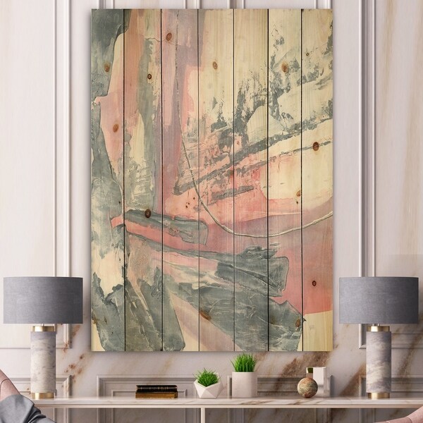 Designart 'Durty Shabby Pink Blush I' Shabby Chic Print on Natural Pine Wood - Grey