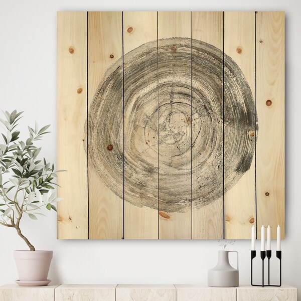 Designart 'Circle natural elements IV' Farmhouse Print on Natural Pine Wood - Multi-color