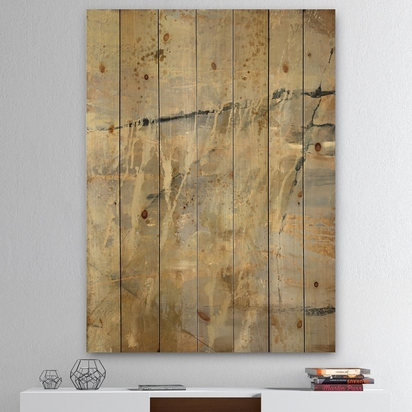 Designart 'Geometric Cream Block II' Modern Glam Print on Natural Pine Wood - Multi-color