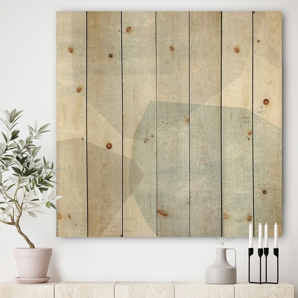 Designart 'Grey and White Collage II' Modern & Contemporary Print on Natural Pine Wood - Blue