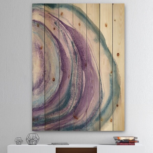 Designart 'Watercolor Geode I' Farmhouse Print on Natural Pine Wood - Purple