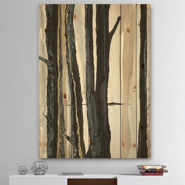 Designart 'Forest Silhouette II' Modern Farmhouse Print on Natural Pine Wood - Black