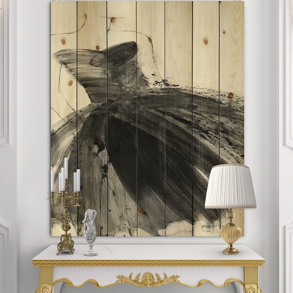 Designart 'Glam and Fashion Feminine III' Fashion Figures Print on Natural Pine Wood - Black