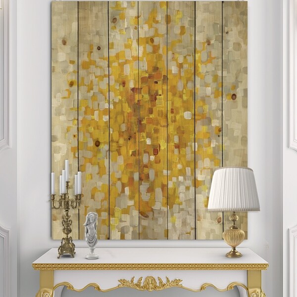 Designart 'Glam Yellow Explosion Blocks' Modern & Transitional Print on Natural Pine Wood - Multi-color