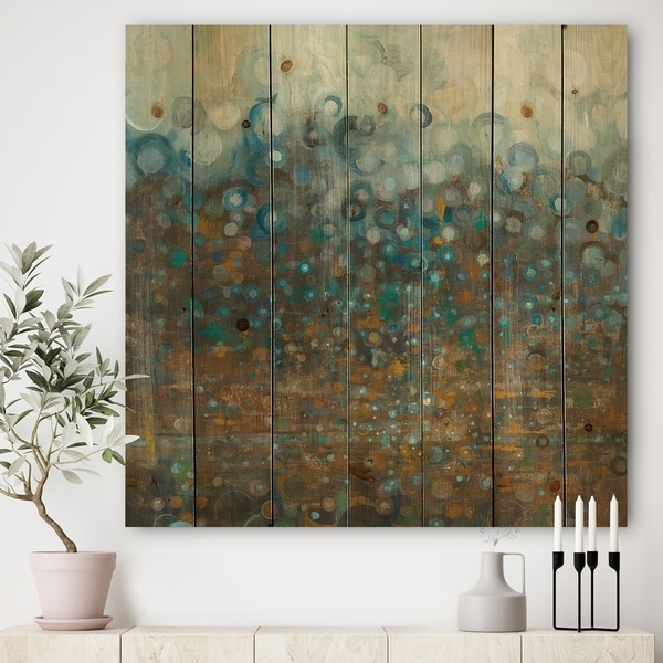 Designart 'Blue and Bronze Dots' Modern & Contemporary Print on Natural Pine Wood - Blue/Brown