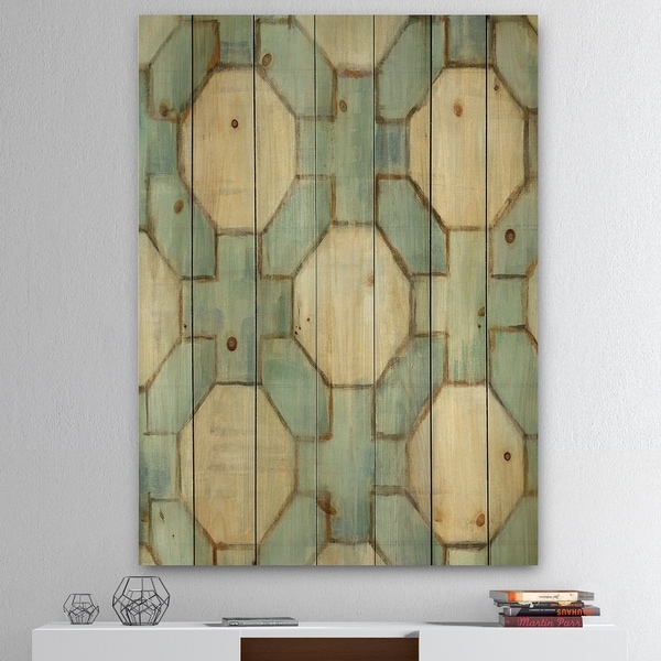 Designart 'Geometric Title Element' Modern & Contemporary Print on Natural Pine Wood - Blue