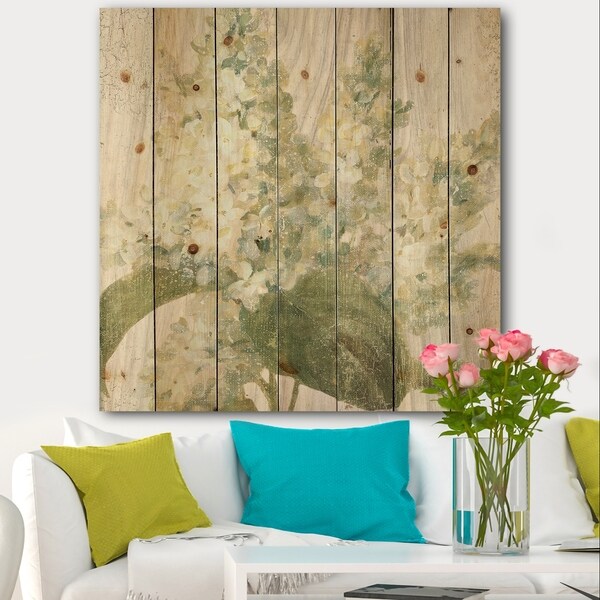 Designart 'Goauche Green Flower II' Cabin & Lodge Print on Natural Pine Wood - Grey