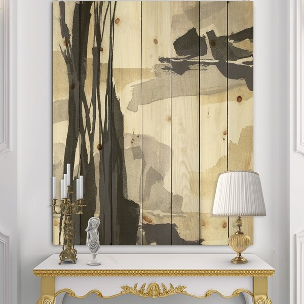 Designart 'Glam Dancing shape II' Modern & Contemporary Print on Natural Pine Wood - Black
