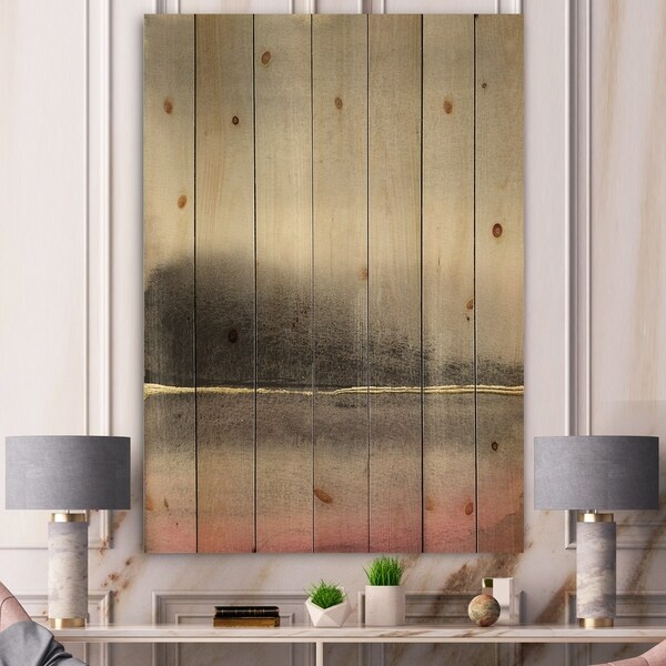 Designart 'Pink Shabby Storm I' Shabby Chic Print on Natural Pine Wood - Black/Pink