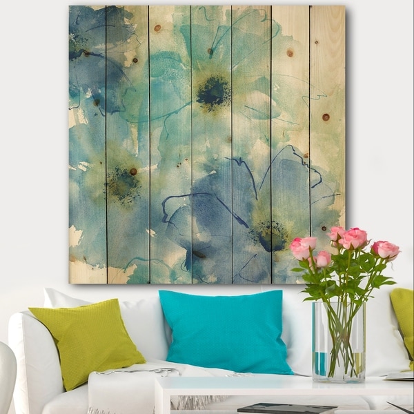 Designart 'Seashell Cosmos II' Cabin & Lodge Print on Natural Pine Wood - Blue