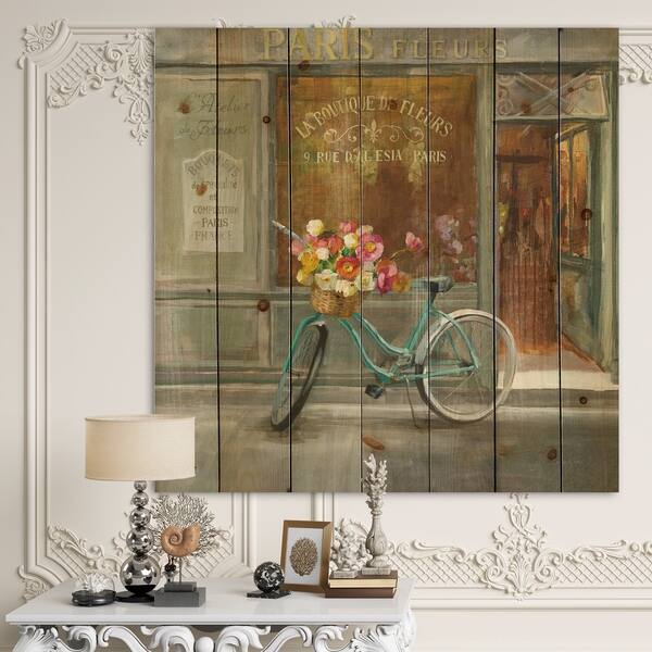 Designart Paris French Flowershop Traditional Print On Natural Pine Wood Multi Color