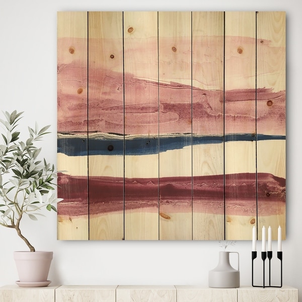Designart 'Patch of Dirty Pink II' Shabby Chic Print on Natural Pine Wood - Blue