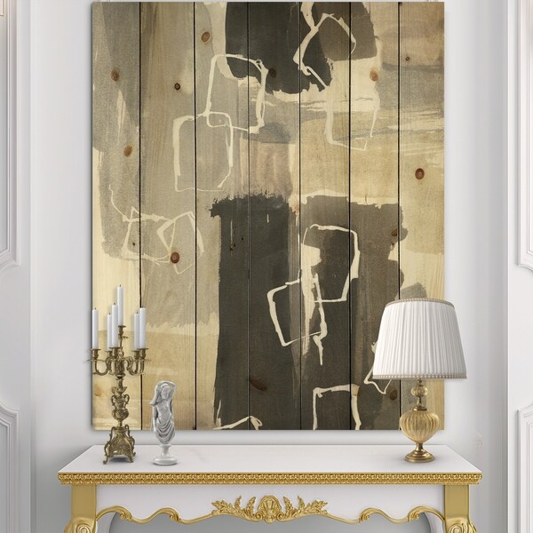 Designart 'Glam Dancing shape I' Modern & Contemporary Print on Natural Pine Wood - Black