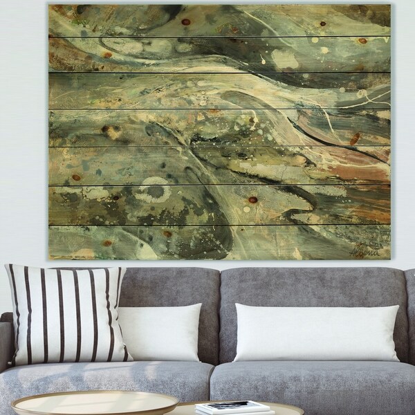 Designart 'Fire and Ice Minerals VI' Modern & Contemporary Print on Natural Pine Wood - Grey