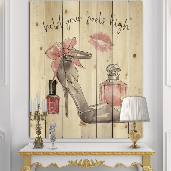 Designart 'Glam Chic Accents IV' Fashion Print on Natural Pine Wood - Multi-color