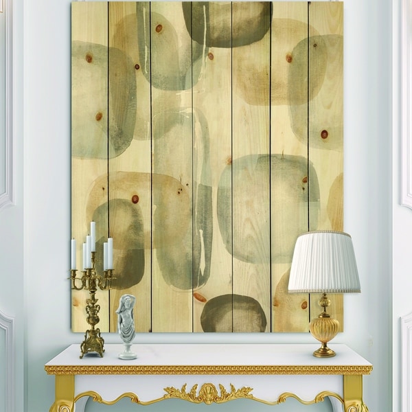 Designart 'Neutral Oval Grey Stones I' Modern Glam Print on Natural Pine Wood