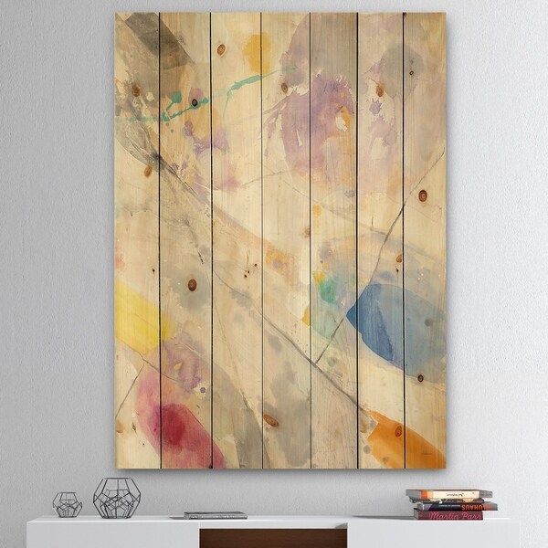 Designart 'Spring Minimalist Confetti I' Modern & Contemporary Print on Natural Pine Wood - Multi-color