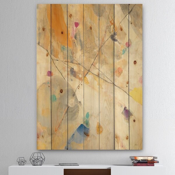 Designart 'Spring Minimalist Confetti II' Modern & Contemporary Print on Natural Pine Wood - Multi-color